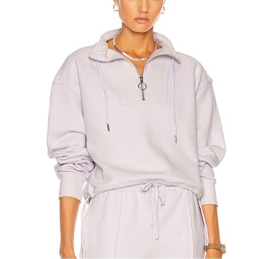 Jonathan Simkhai- Pale PINK Zella Longsleeve Half Zip Cropped Sweatshirt